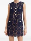Self-portrait Flower-button Lace Mini Dress In Blue