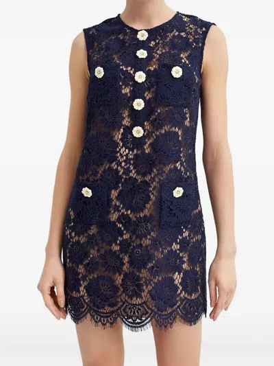 SELF-PORTRAIT FLOWER-BUTTON LACE MINI DRESS