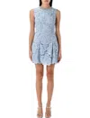 Self-portrait Bue Crewneck Mini Dress With Rhinestoned Collar And All-over Floral Lace Embroidery In Tech Fabric W