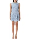Self-portrait Bue Crewneck Mini Dress With Rhinestoned Collar And All-over Floral Lace Embroidery In Tech Fabric W