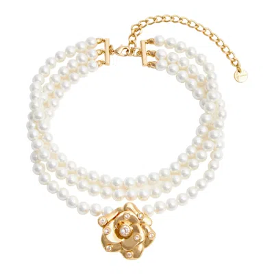 Self-portrait Flower Pearl Chocker In Brown