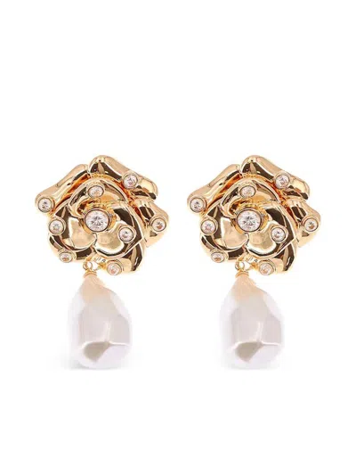 Self-portrait Flower Pearl Drop Earrings In Gold