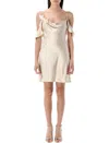 Self-portrait Beige Off-shoulder Mini Dress With Ruched Details In Tech Fabric Woman