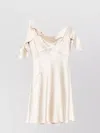 Self-portrait Beige Off-shoulder Mini Dress With Ruched Details In Tech Fabric Woman