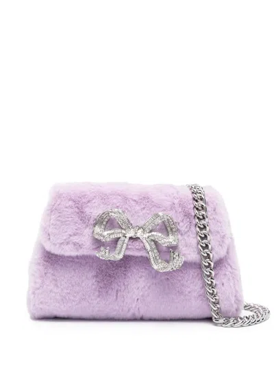 Self-portrait Fluffy Bow Shoulder Bag In Purple