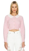 Self-portrait Lace-panelling Cropped Cardigan In 粉色