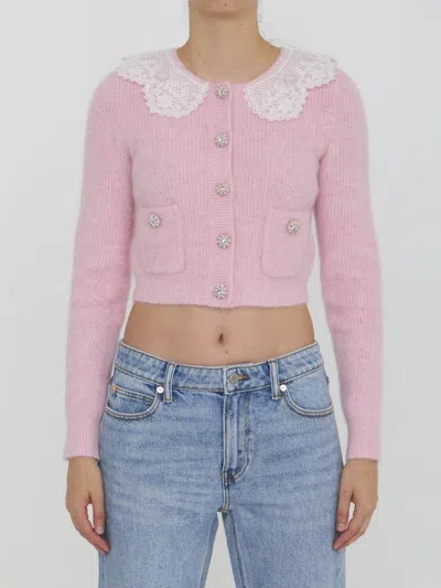 Self-portrait Fluffy Knit Cardigan In Pink
