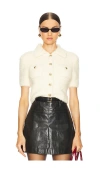 Self-portrait Ribbed Knit Cropped Polo Top In White