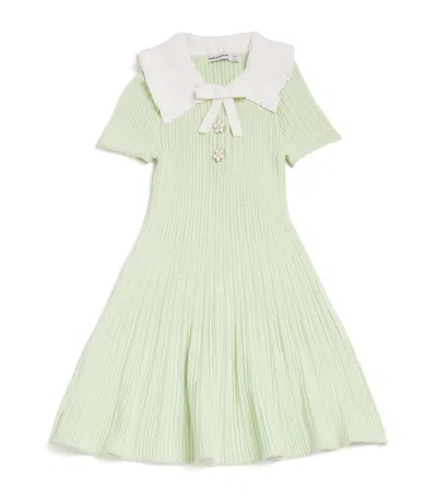 Self-portrait Kids' Frill-collar Tea Dress In Green