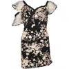 Self-portrait Frilled Floral One-shoulder Mesh Dress In Black Polyester In Multi
