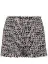 Self-portrait Fringed High-rise Bouclé Shorts In Black