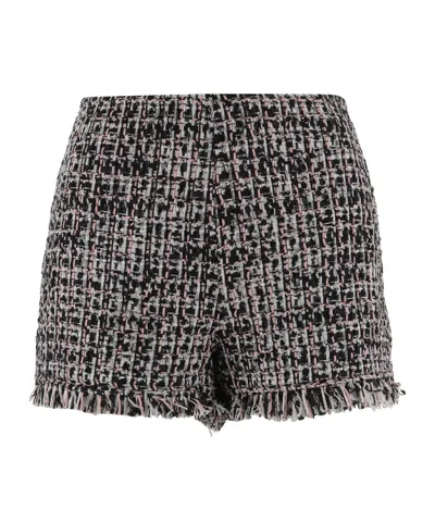 Self-portrait Fringed Boucle Shorts In Black