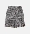Self-portrait Fringed High-rise Bouclé Shorts In Black