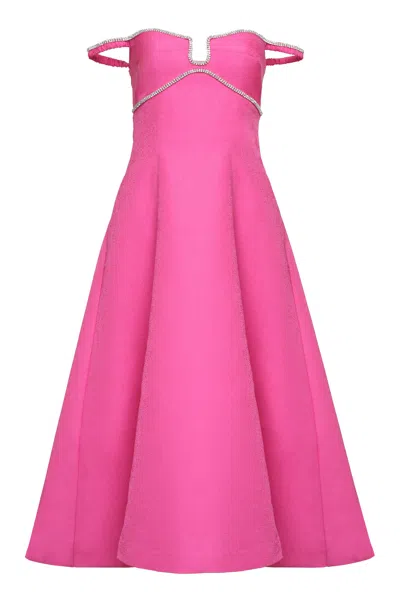 Self-portrait Diamante-embellished Textured Midi-dress In Pink