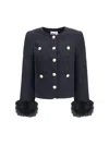 Self-portrait Faux Fur-cuff Buttoned Jacket In Blue