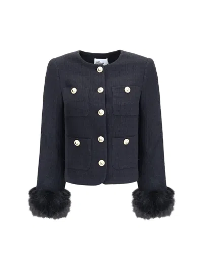 Self-portrait Fur Cuffed Jacket In Blue