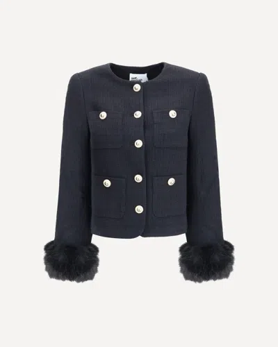 SELF-PORTRAIT FUR CUFFED JACKET