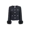Self-portrait Faux Fur-cuff Buttoned Jacket In Gray