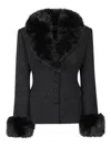 Self-portrait Fur-trimmed Tweed Jacket In Black