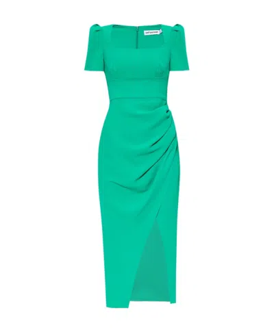 Self-portrait Gathered-detail Midi Dress In Green
