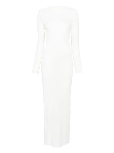 Self-portrait Gathered Jersey Maxi Dress In 白色
