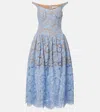 Self-portrait Gathered Lace Midi Dress In Blue