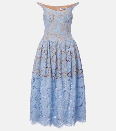 Self-portrait Gathered Lace Midi Dress In Blue