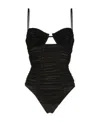 Self-portrait Gathered Mesh Swimsuit In Black