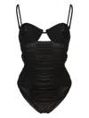 Self-portrait Gathered Mesh Swimsuit In Brown