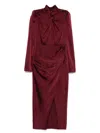 Self-portrait Gathered Midi Dress With Button Fastening And Elegant Silhouette In Burgundy