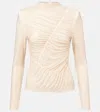Self-portrait Gathered Rhinestone Top In Neutral