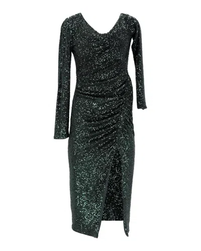 Self-portrait Gathered Slit Dress In Green Sequins