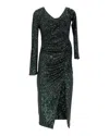 Self-portrait Gathered Slit Dress In Green Sequins In Black