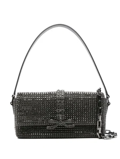 Self-portrait Chainmail Crystal Shoulder Bag In Black