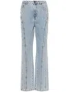 Self-portrait Paneled Crystal-embellished High-rise Straight-leg Jeans In Blue