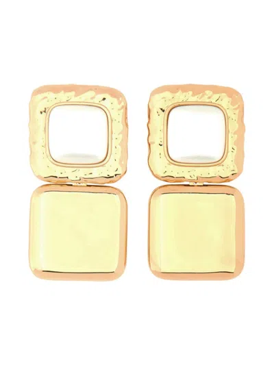 Self-portrait Geometric Brass Earrings With Faux Pearls