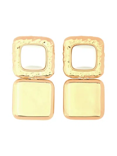 Self-portrait Geometric Brass Earrings With Faux Pearls In Gold