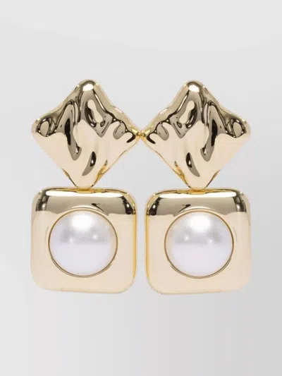 Self-portrait Geometric Pearl Embellished Gold Earrings