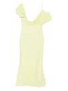 Self-portrait Light Yellow Ruffled Midi Dress With Draped Neckline In Yellow