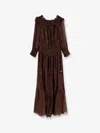 Self-portrait Georgette Long Dress With Lurex Detail In Brown