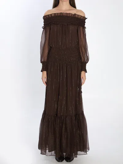 Self-portrait Georgette Maxi Dress In Brown