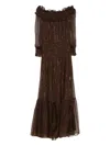 Self-portrait Brown Georgette Off Shoulder Maxi Dresses Brown In Brown