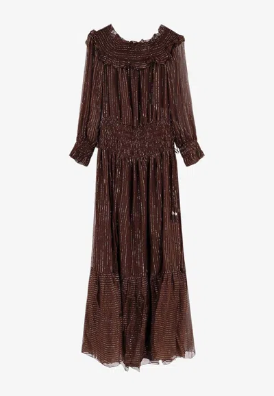 Self-portrait Georgette Maxi Dress In Brown