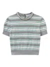 Self-portrait Grey Striped Crystal Trim Knit Sweaters And Cardigans Gray In Gray