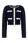 Self-portrait Crochet Knitted Cardigan With Contrasting Profiles In Blue