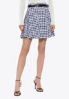 Self-portrait Gingham Check Flared Mini Skirt In Blue