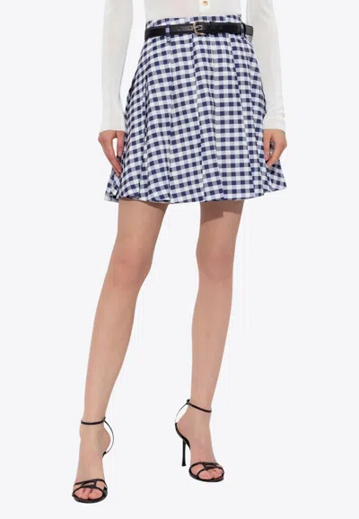 Self-portrait Gingham Check Flared Mini Skirt In Blue