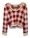 Self-portrait Gingham Sweater In Red Cotton Wool In Red