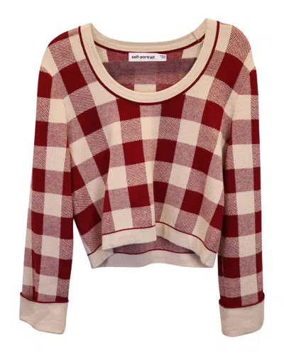 Self-portrait Gingham Sweater In Red Cotton Wool