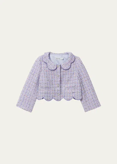 Self-portrait Kids' Girl's Boucle Floral Buttoned Jacket In Lilac